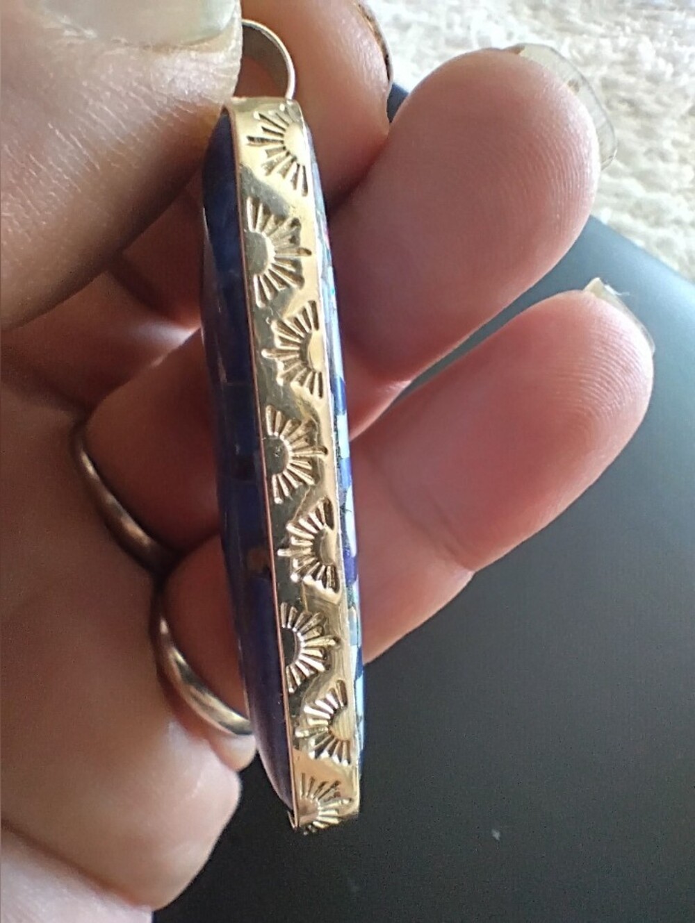 DTR Opal and Lapis Mosaic Sterling Silver Reversible Pendant, Jay King - Picture 5 of 9